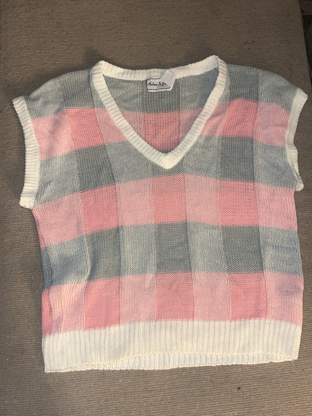 Striped V-Neck Knit Sweater - Pink & Gray